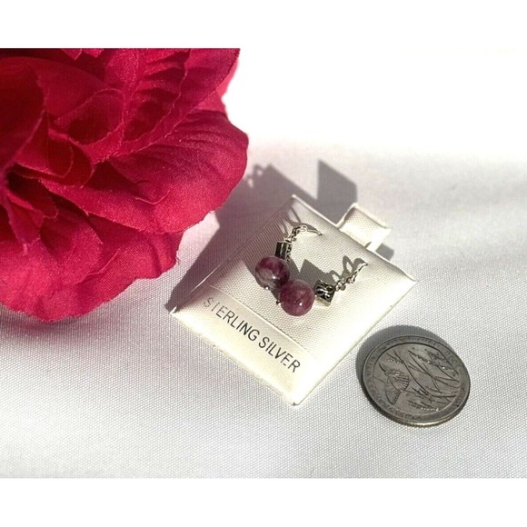 Sterling Silver Pink Tourmaline Bead Earrings 8mm - Picture 5 of 8